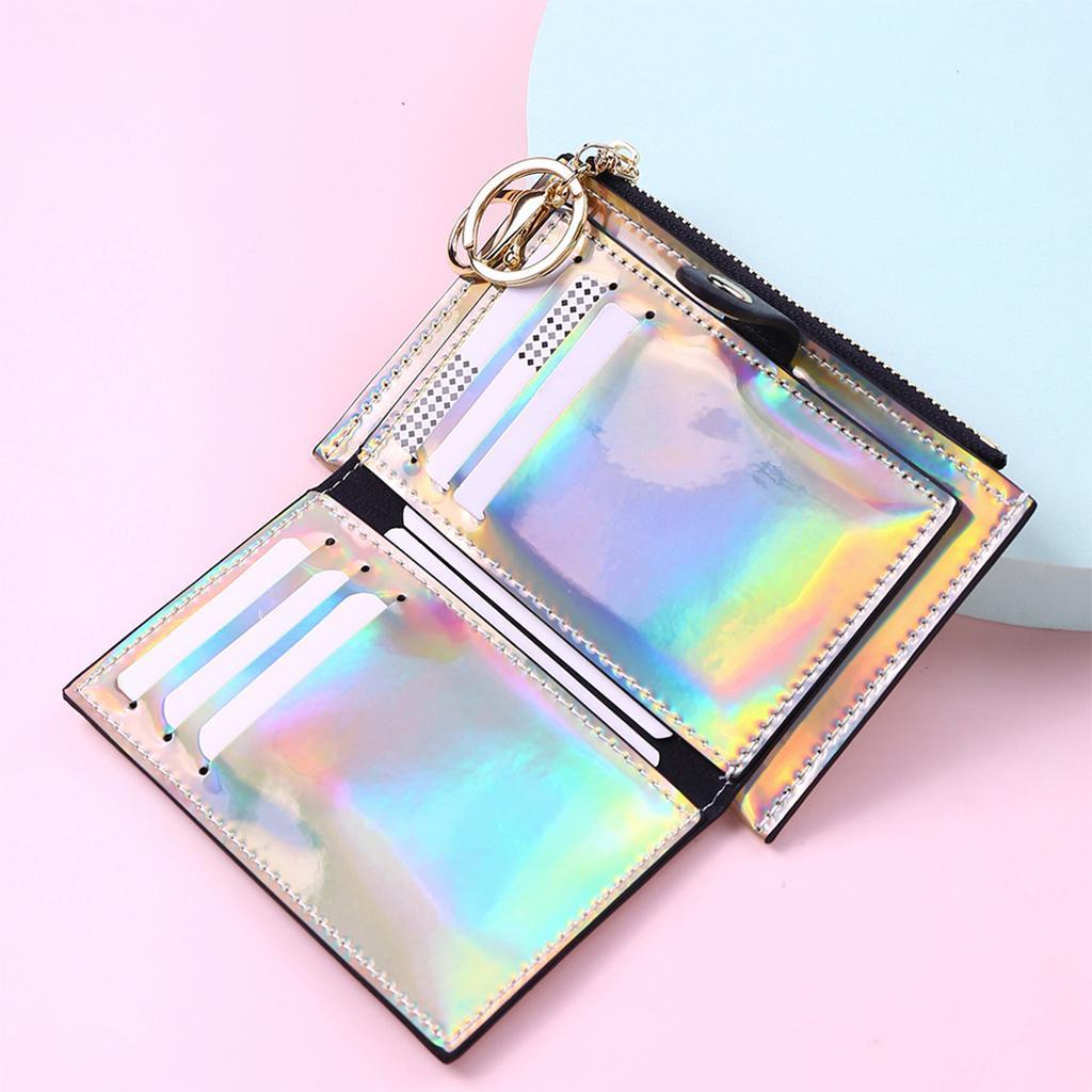 Women Wallet Bifold with Coin Pocket Card Holder Purse Keychain Golden