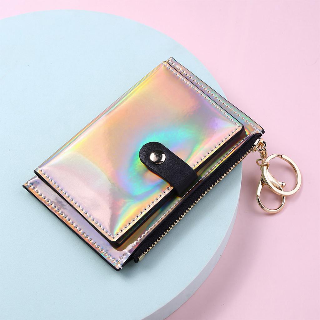 Women Wallet Bifold with Coin Pocket Card Holder Purse Keychain Golden