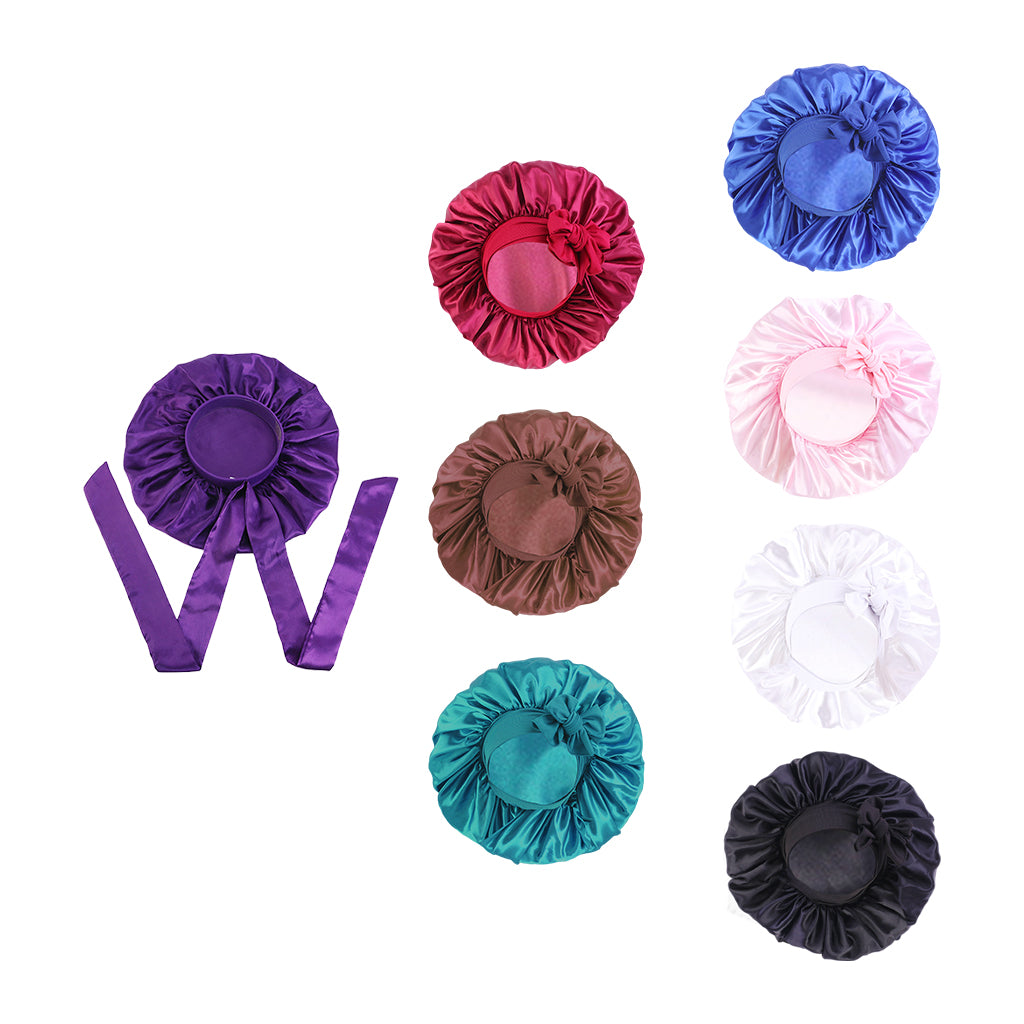 Women Satin Silk Bonnet Night Sleeping Caps Hat For Long Curly Purple