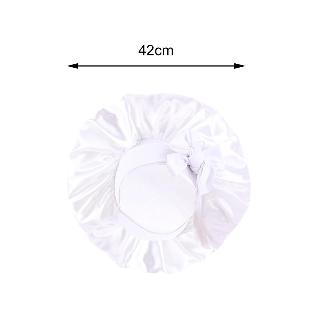 Women Satin Silk Bonnet Night Sleeping Caps Hat For Long Curly White