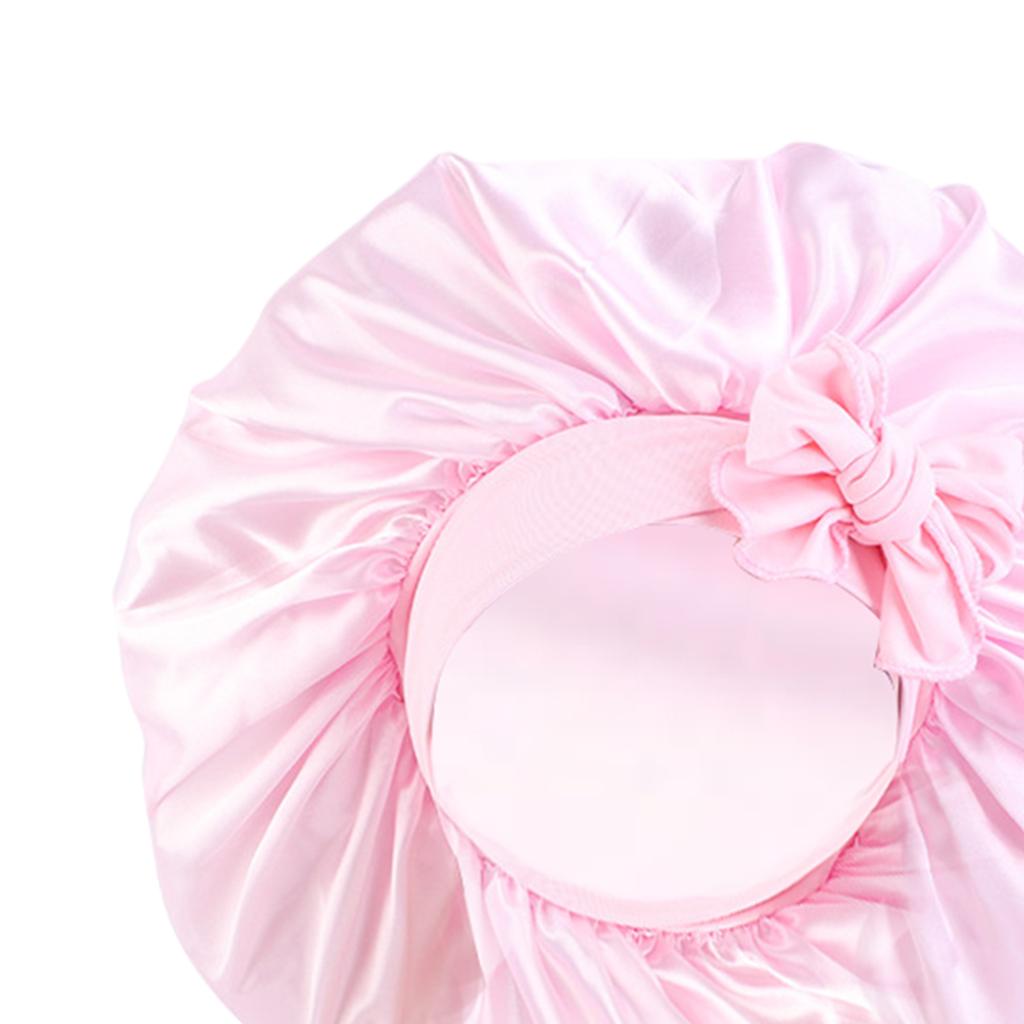 Women Satin Silk Bonnet Night Sleeping Caps Hat For Long Curly Pink