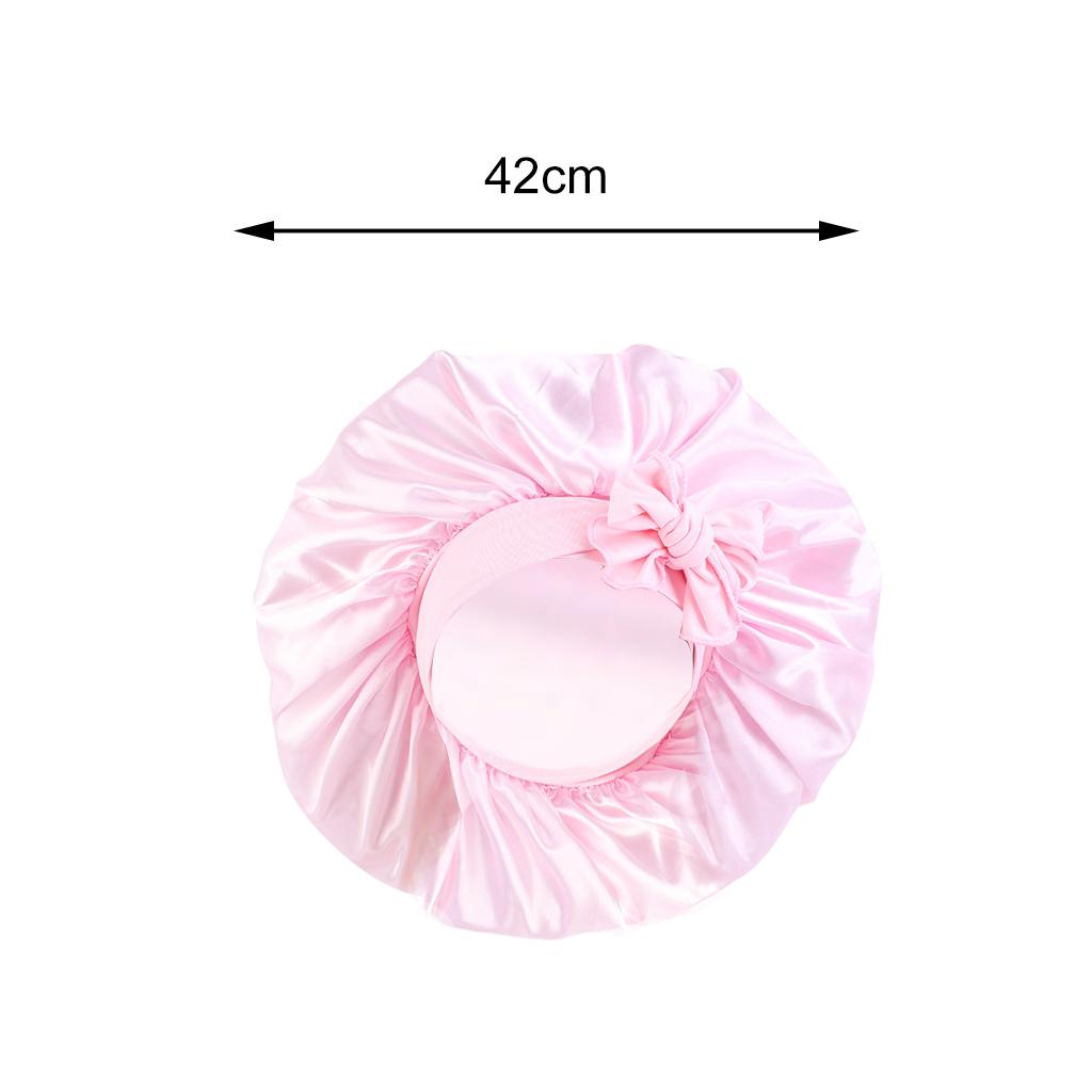 Women Satin Silk Bonnet Night Sleeping Caps Hat For Long Curly Pink