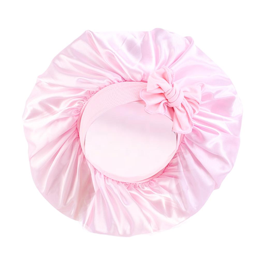 Women Satin Silk Bonnet Night Sleeping Caps Hat For Long Curly Pink