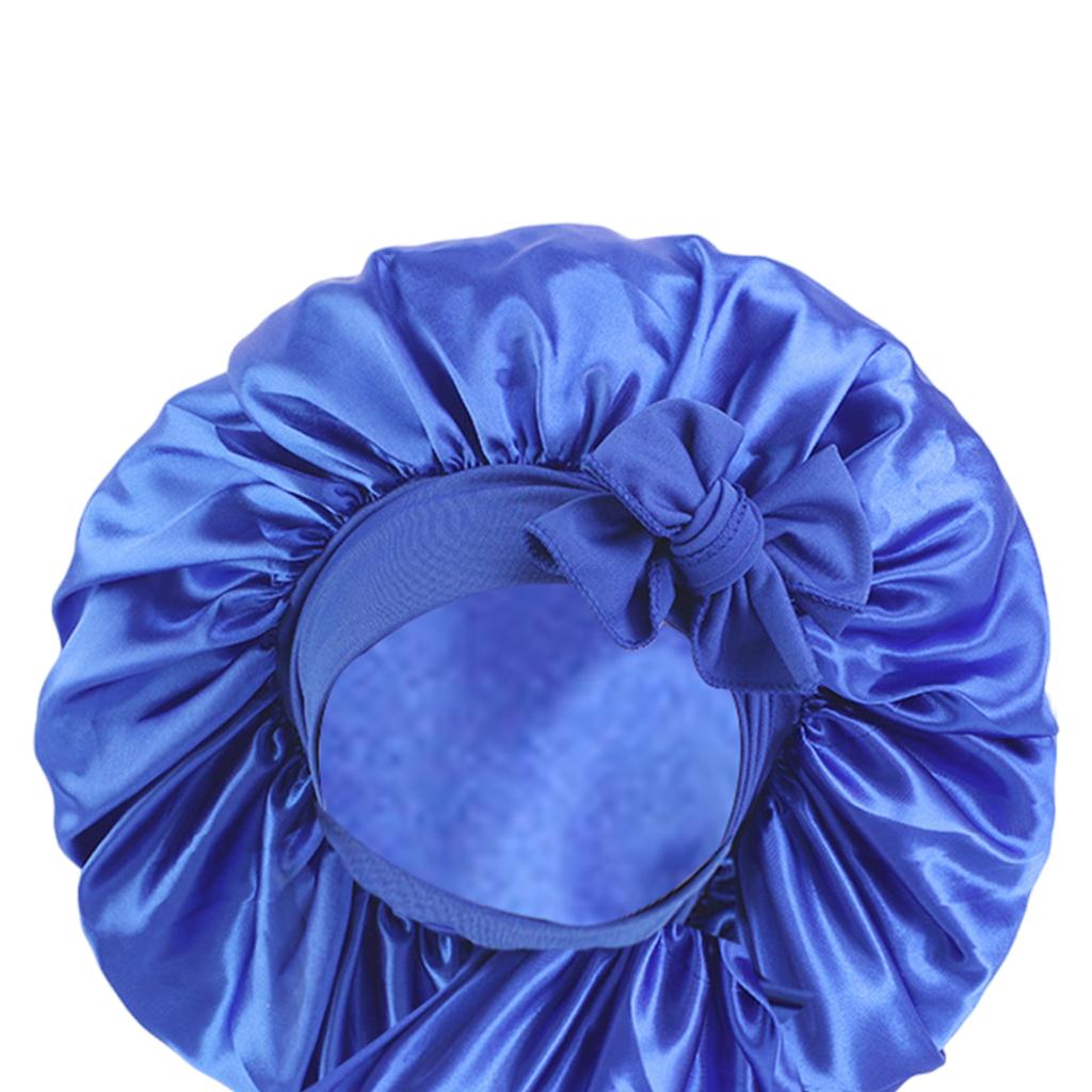 Women Satin Silk Bonnet Night Sleeping Caps Hat For Long Curly Deep Blue