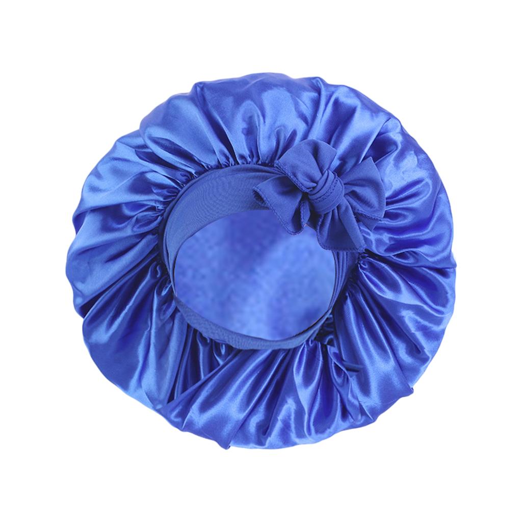 Women Satin Silk Bonnet Night Sleeping Caps Hat For Long Curly Deep Blue