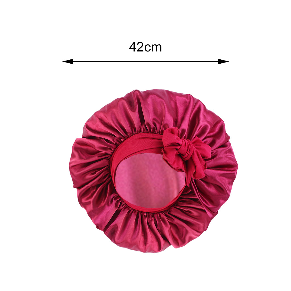 Women Satin Silk Bonnet Night Sleeping Caps Hat For Long Curly Wine Red