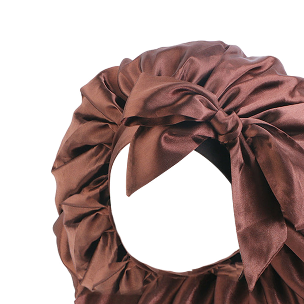 Women Satin Silk Bonnet Night Sleeping Caps Hat For Long Curly Coffee