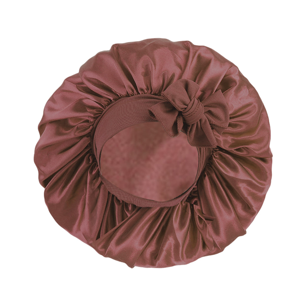 Women Satin Silk Bonnet Night Sleeping Caps Hat For Long Curly Coffee