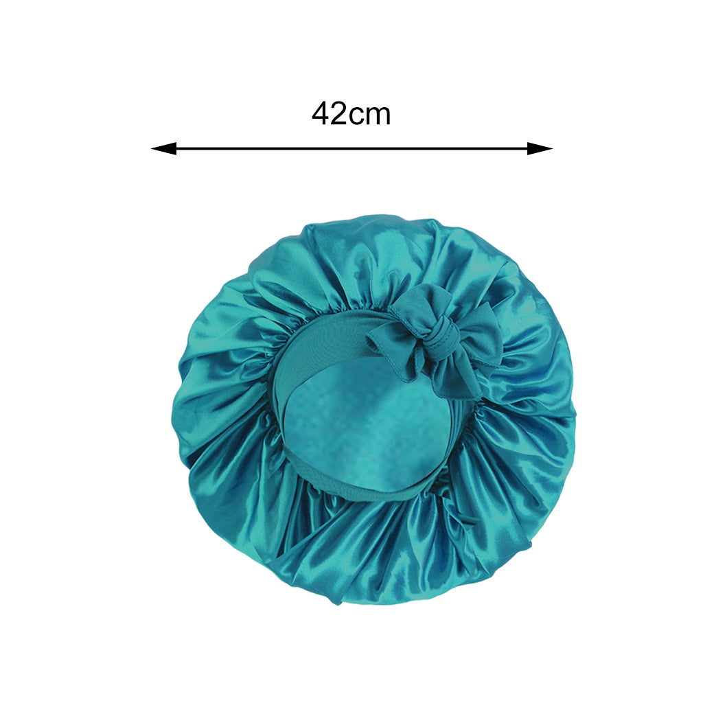 Women Satin Silk Bonnet Night Sleeping Caps Hat For Long Curly Cyan