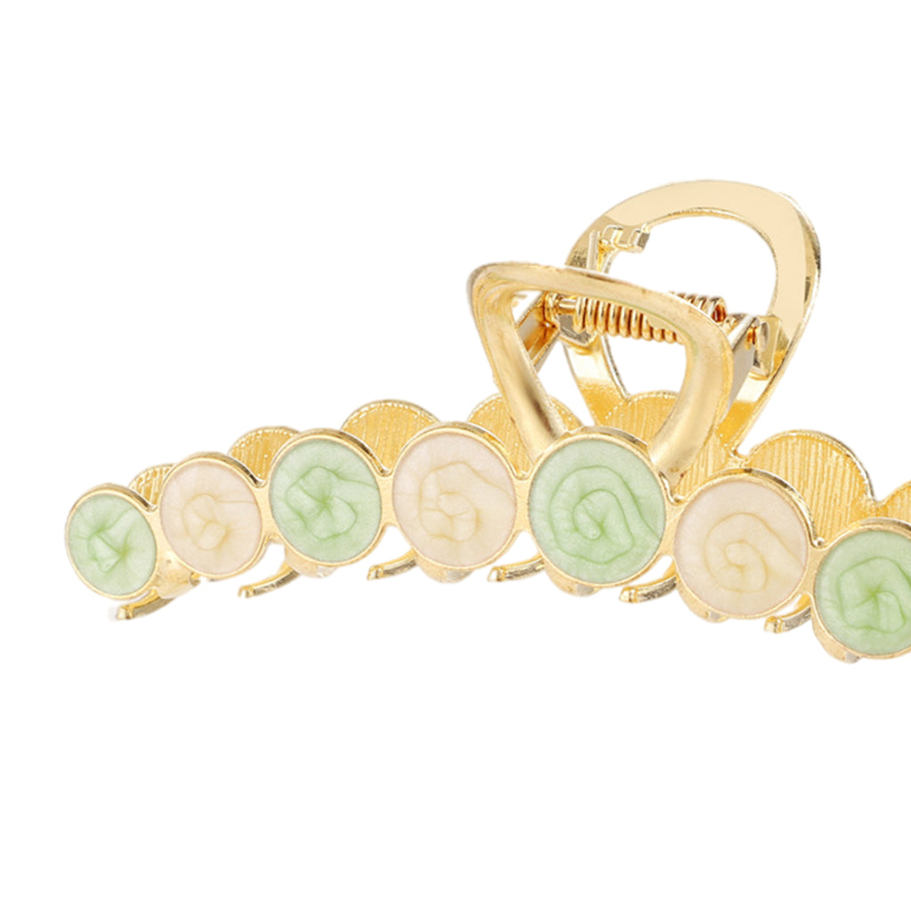 Women Alloy Hair Claw Clip Crystal Hair Jaw Paw Hair Clasps Beige Green