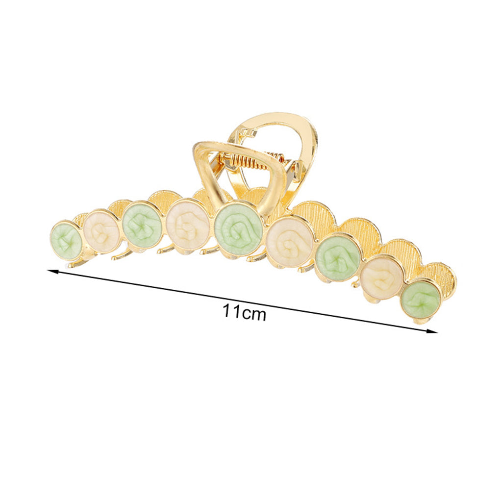 Women Alloy Hair Claw Clip Crystal Hair Jaw Paw Hair Clasps Beige Green