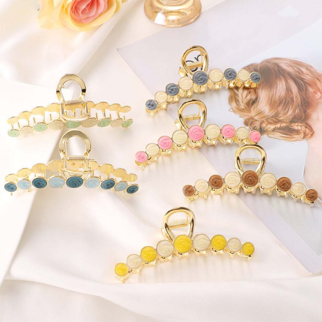 Women Alloy Hair Claw Clip Crystal Hair Jaw Paw Hair Clasps Beige Green