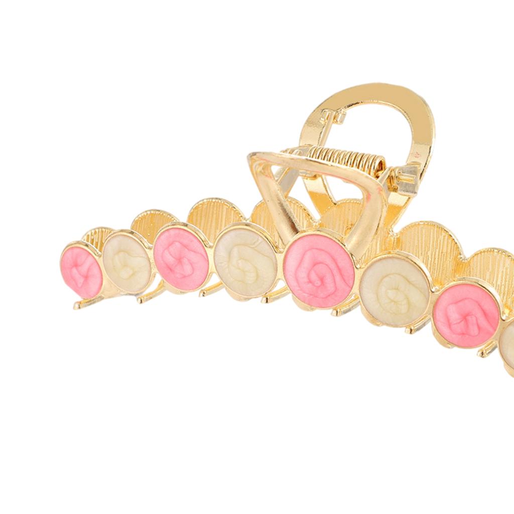 Women Alloy Hair Claw Clip Crystal Hair Jaw Paw Hair Clasps Beige Pink
