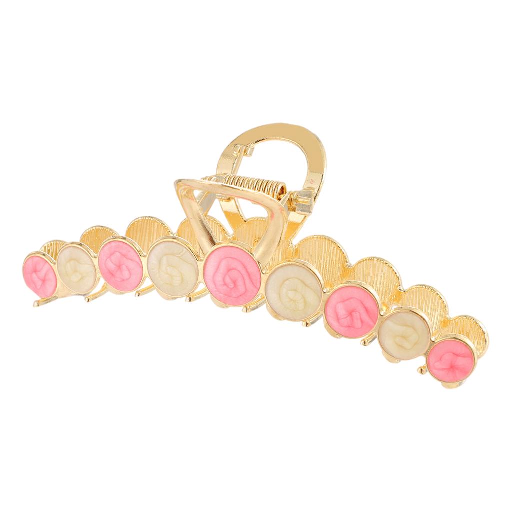 Women Alloy Hair Claw Clip Crystal Hair Jaw Paw Hair Clasps Beige Pink