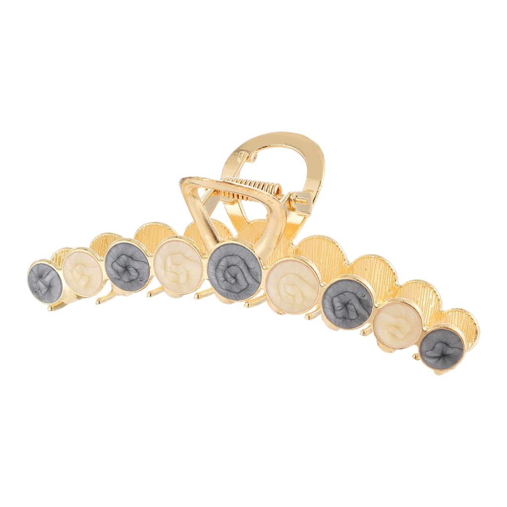 Women Alloy Hair Claw Clip Crystal Hair Jaw Paw Hair Clasps Beige Grey
