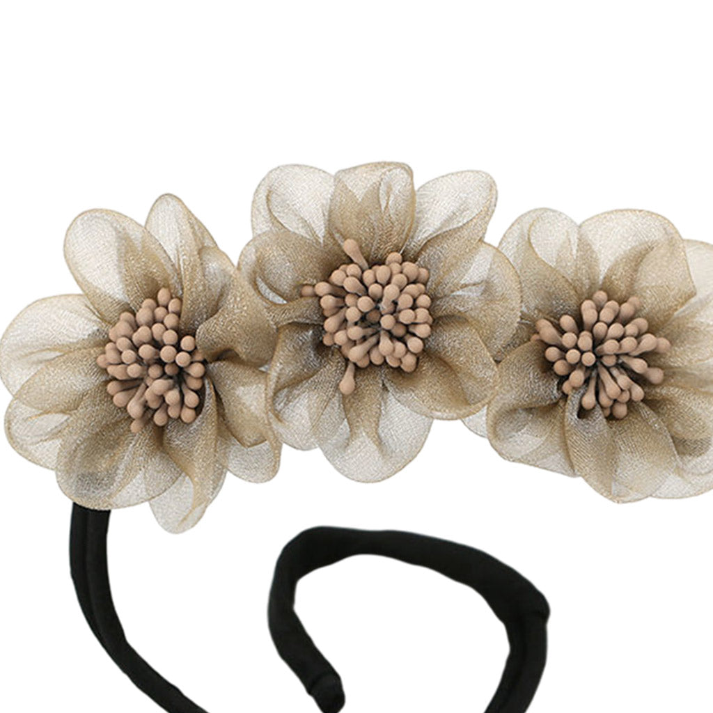 Fashion Women Classy Deft Bun Maker Hair Bands Headband Easy To Use Khaki