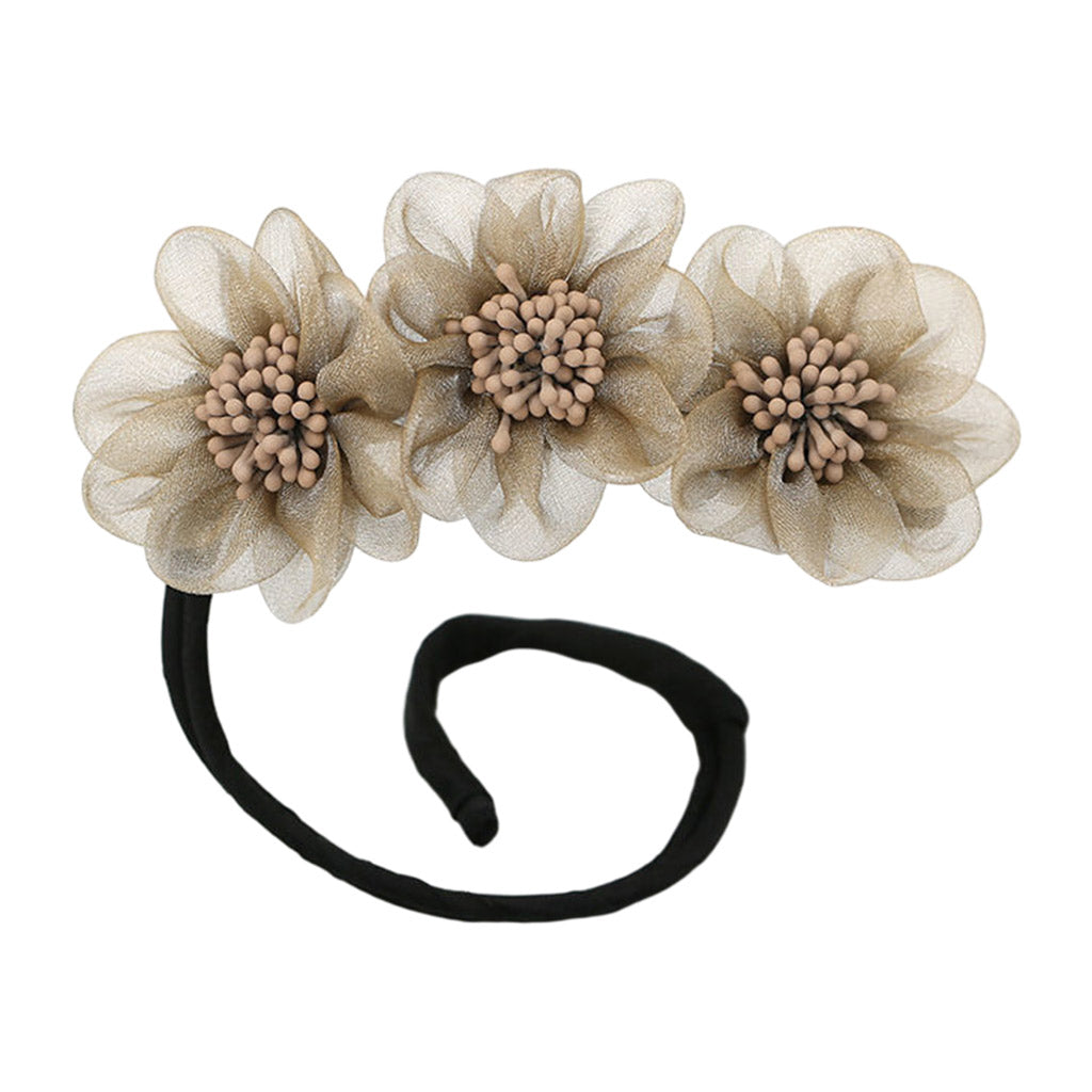 Fashion Women Classy Deft Bun Maker Hair Bands Headband Easy To Use Khaki