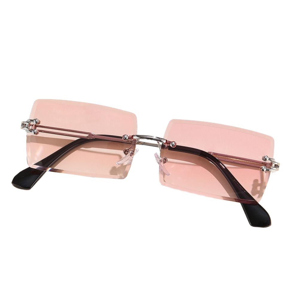 Retro Sunglasses Chic Tinted Lens UV Protection Eyewear Silver Leg Pink Lens