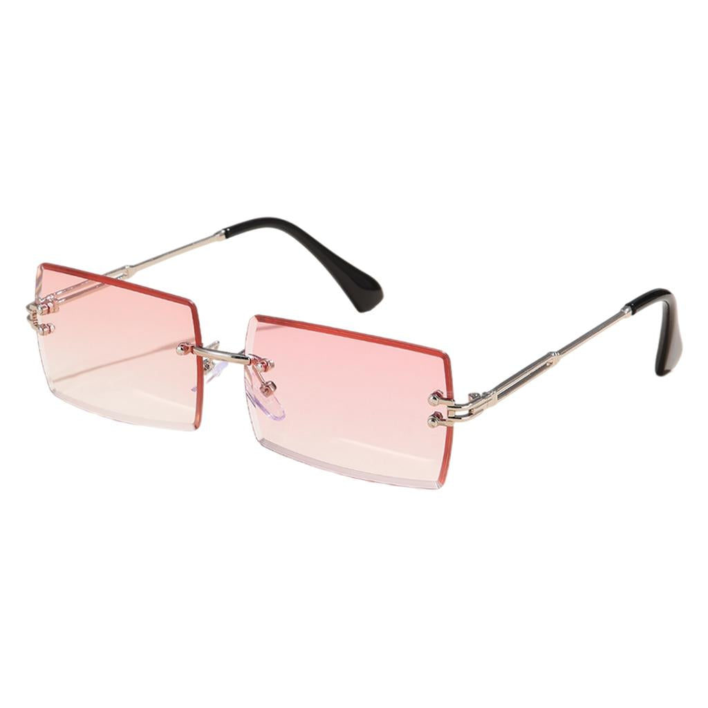 Retro Sunglasses Chic Tinted Lens UV Protection Eyewear Silver Leg Pink Lens