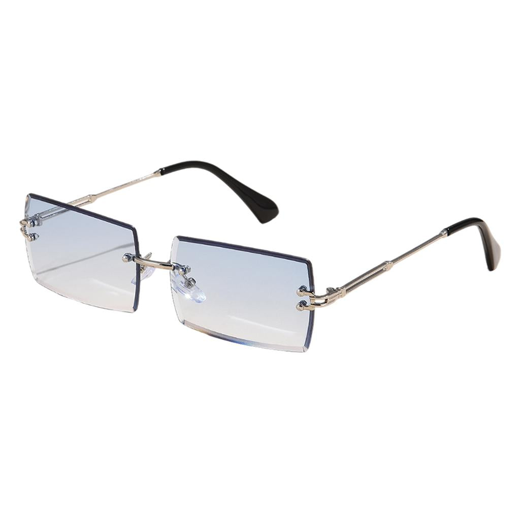 Retro Sunglasses Chic Tinted Lens UV Protection Eyewear Silver Leg Blue Lens
