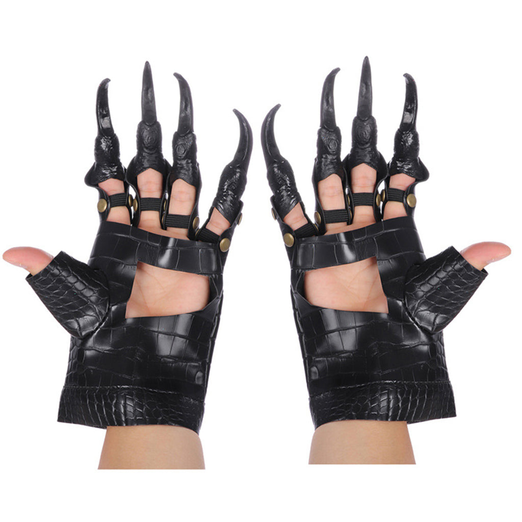 PU Halloween Dragon Claw Gloves Black Mittens Adjustable Costume Prank Mitts