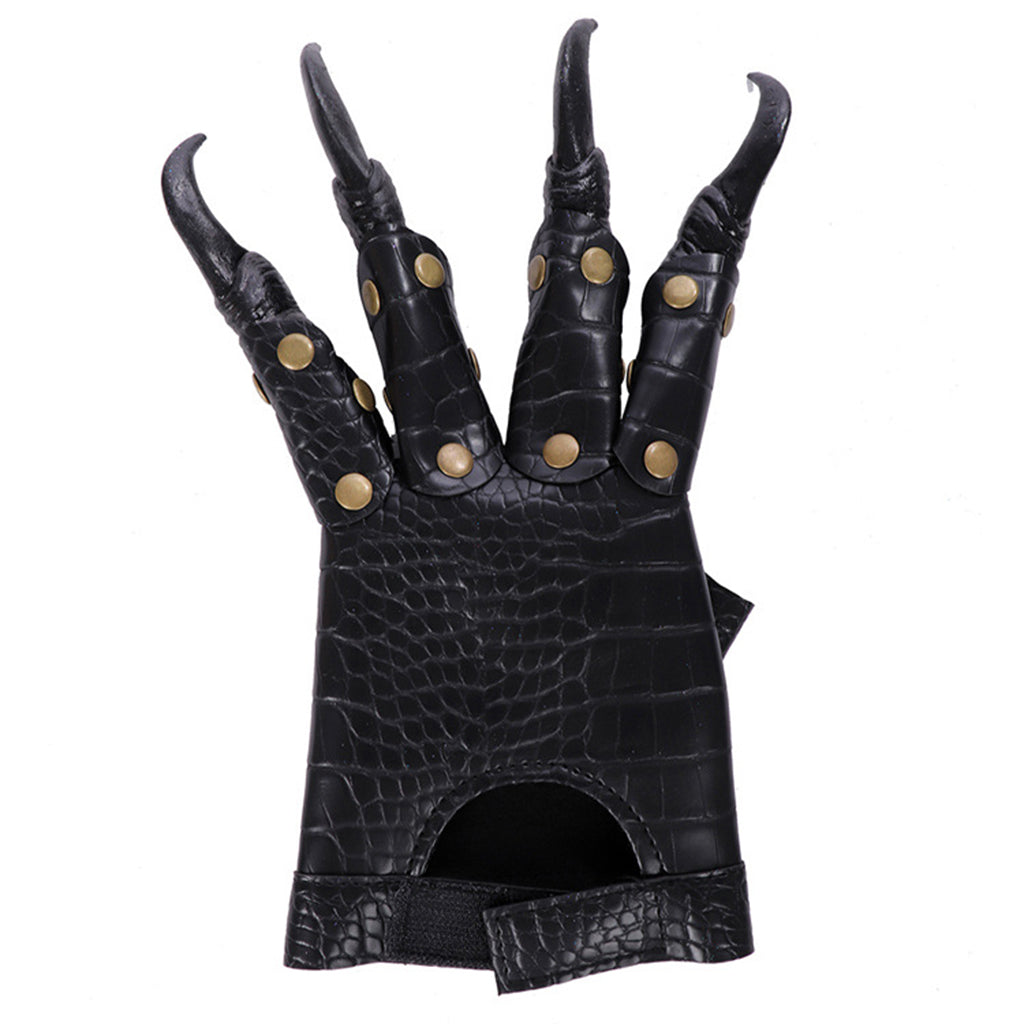 PU Halloween Dragon Claw Gloves Black Mittens Adjustable Costume Prank Mitts