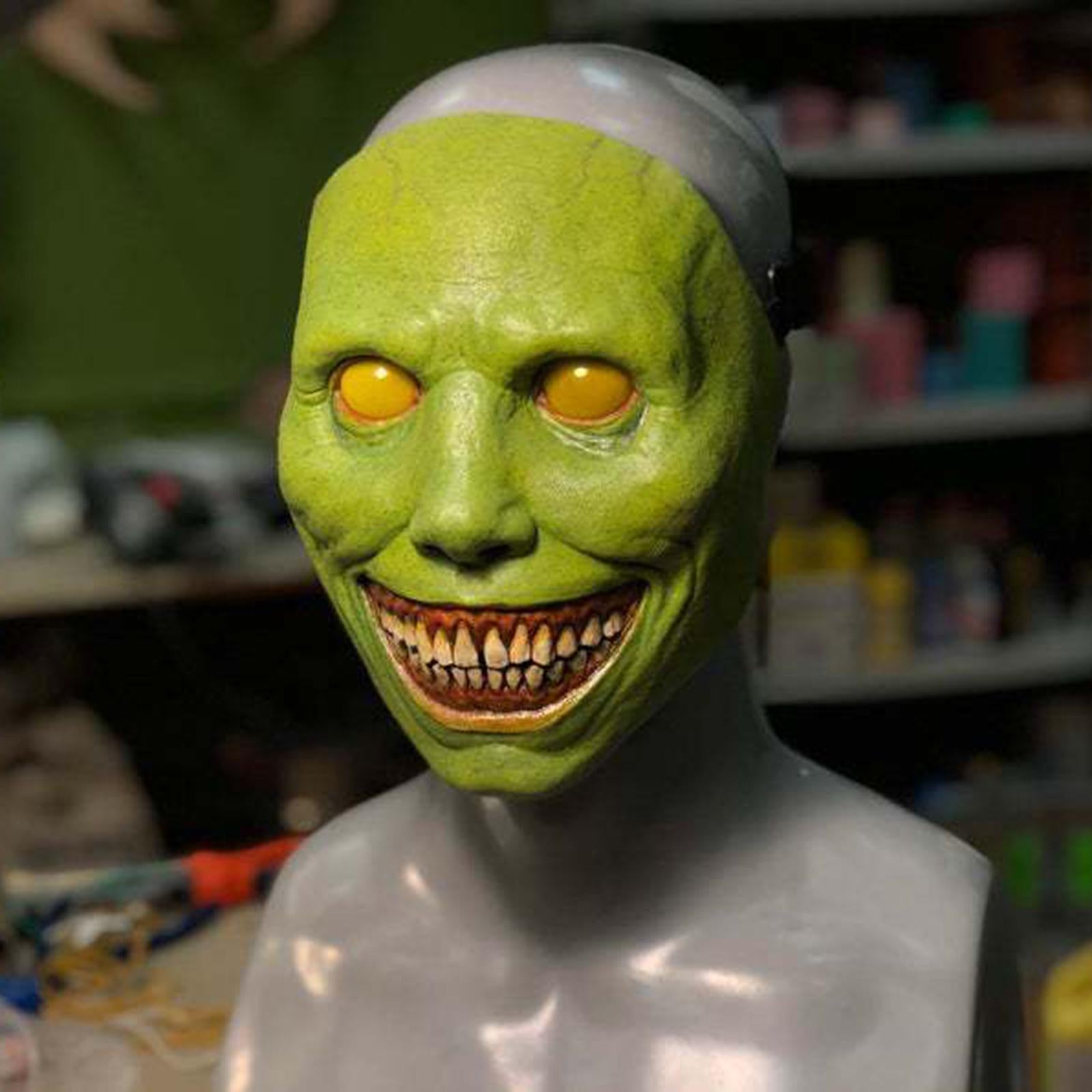 Halloween Horror Mask Latex Smiling Horror Fancy Dress Cosplay Props Green