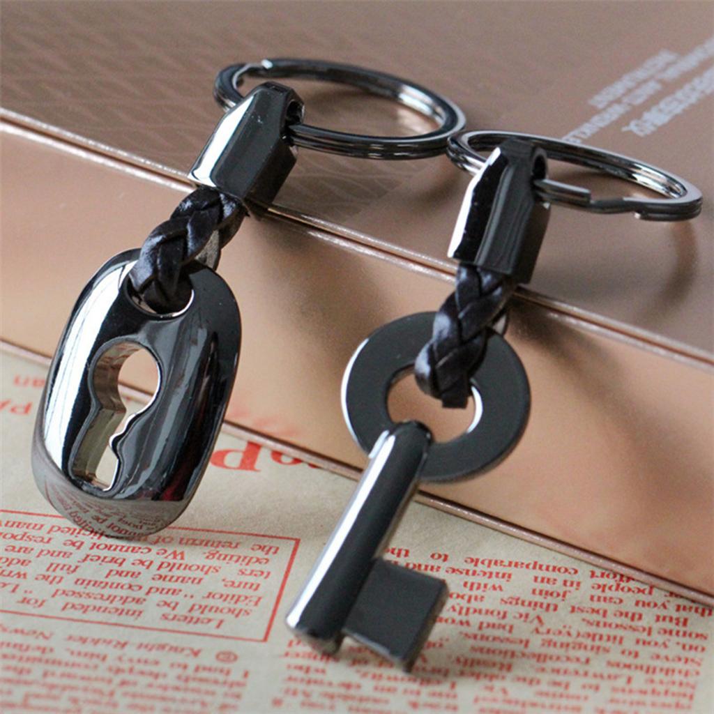 Couple Keychain Metal Split Rings Wedding Key Chain Keyrings Gift Black