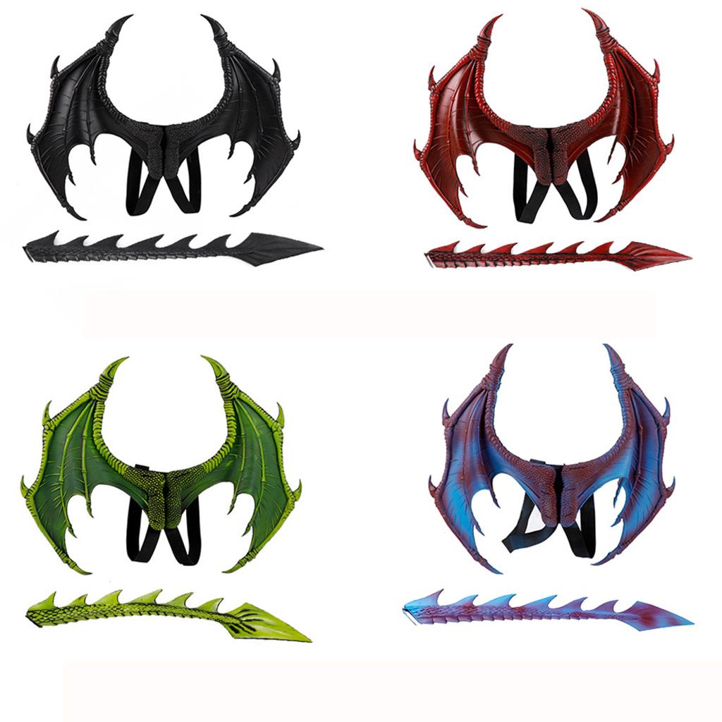 Children's Kids Dragon Costume Tail Mask Set Role Play Party Props Red