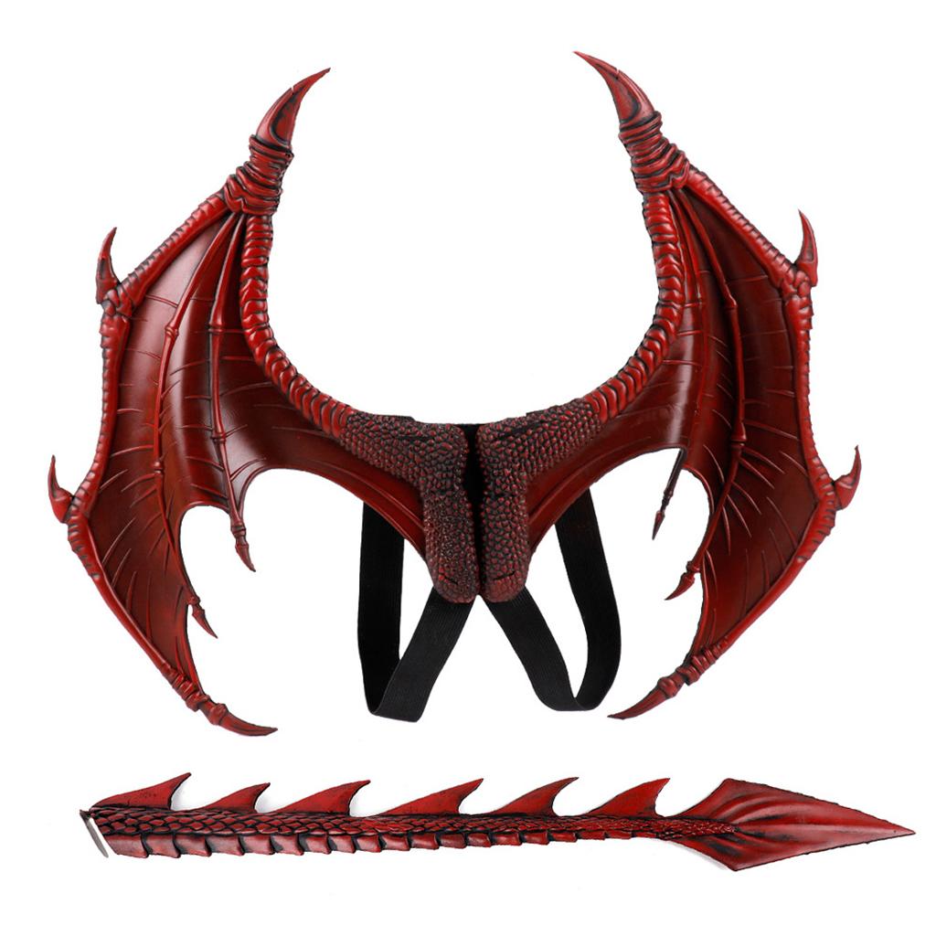 Children's Kids Dragon Costume Tail Mask Set Role Play Party Props Red