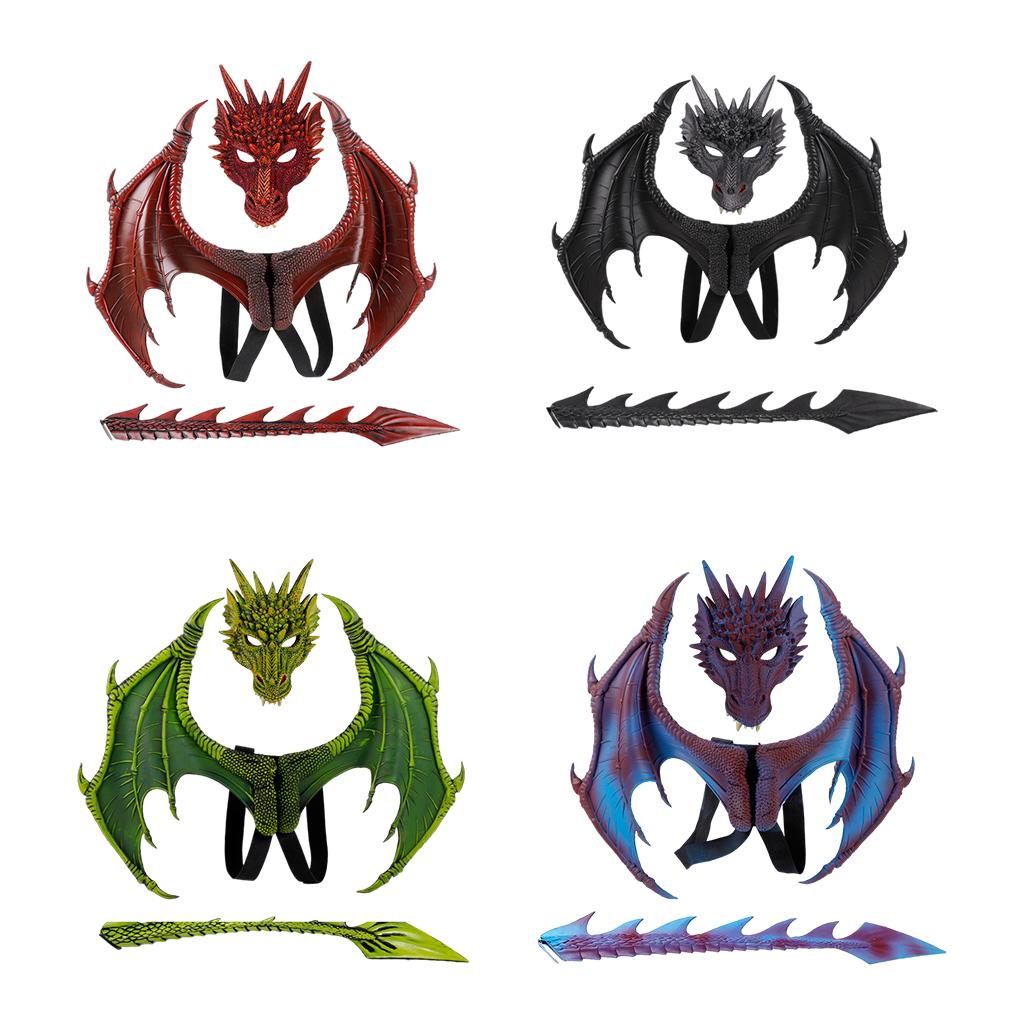 Children's Kids Dragon Costume Tail Mask Set Role Play Party Props Red