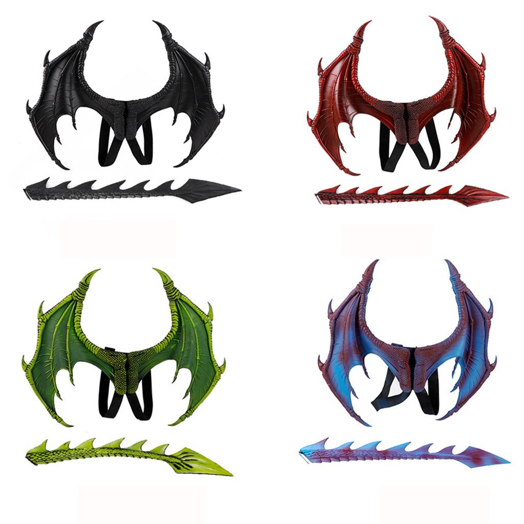 Children's Kids Dragon Costume Tail Mask Set Role Play Party Props Black