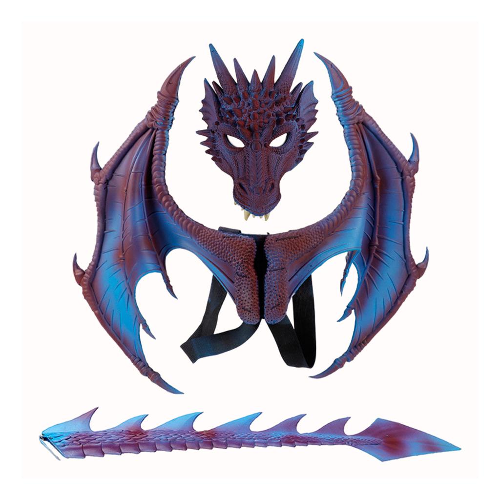 Children's Kids Dragon Costume Tail Mask Set Role Play Party Props Purple