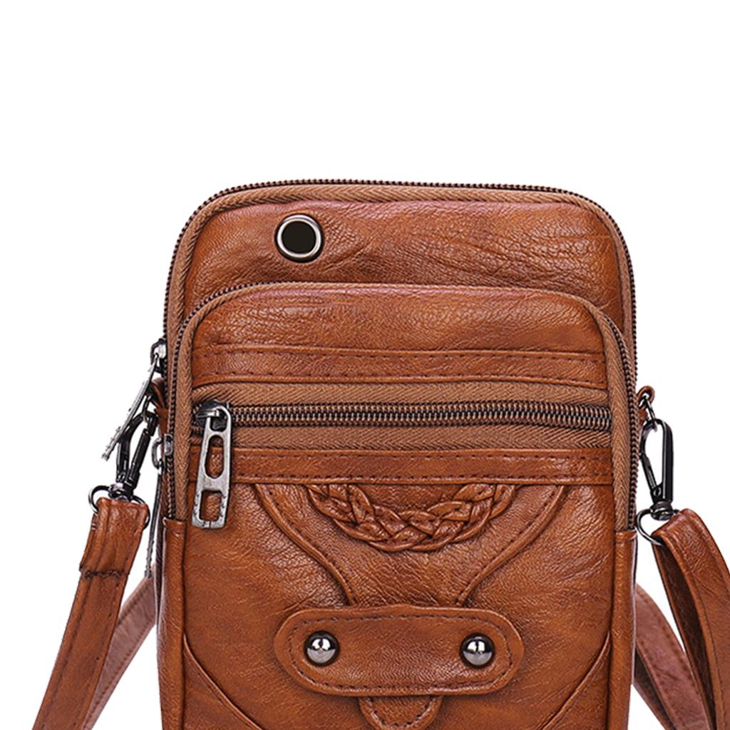 Women Crossbody Cell Phone Bag Shoulder Bag Cellphone Cards Wallet Bag Brown