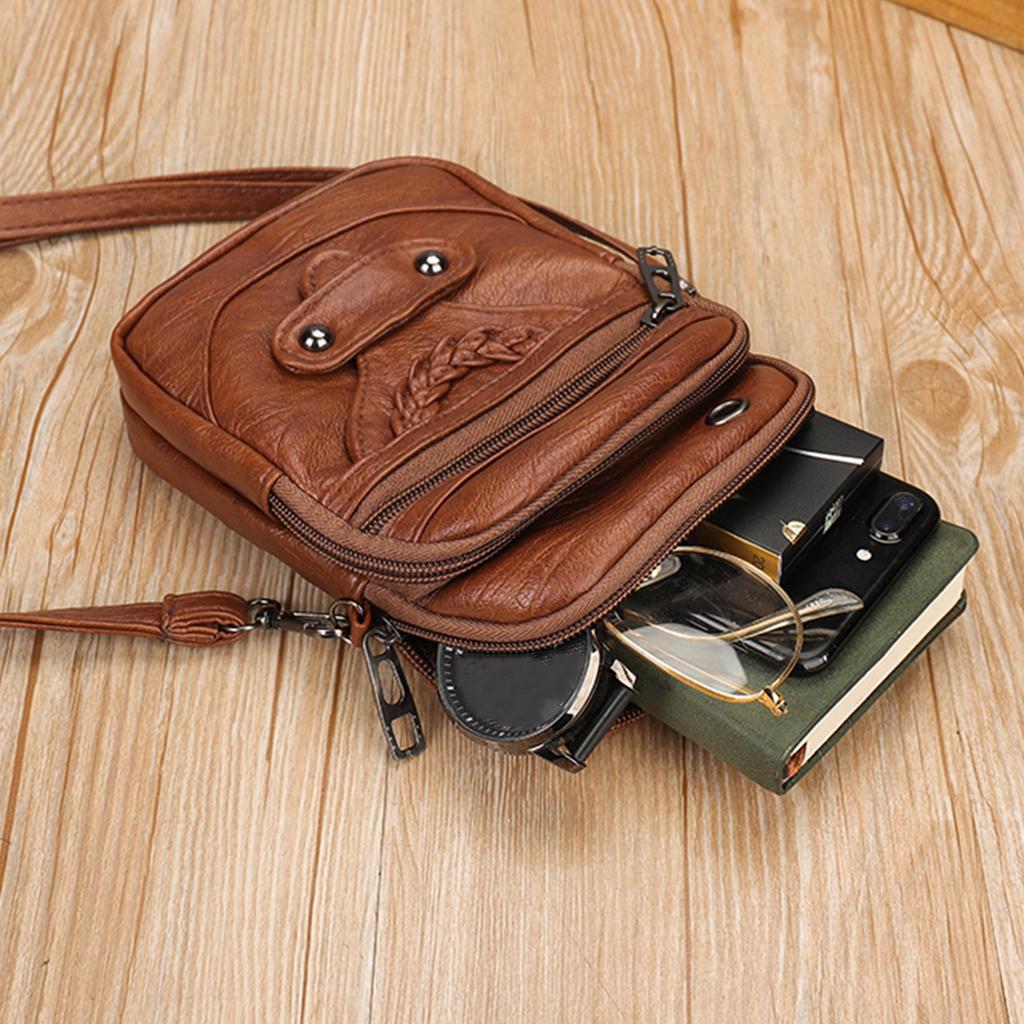 Women Crossbody Cell Phone Bag Shoulder Bag Cellphone Cards Wallet Bag Brown