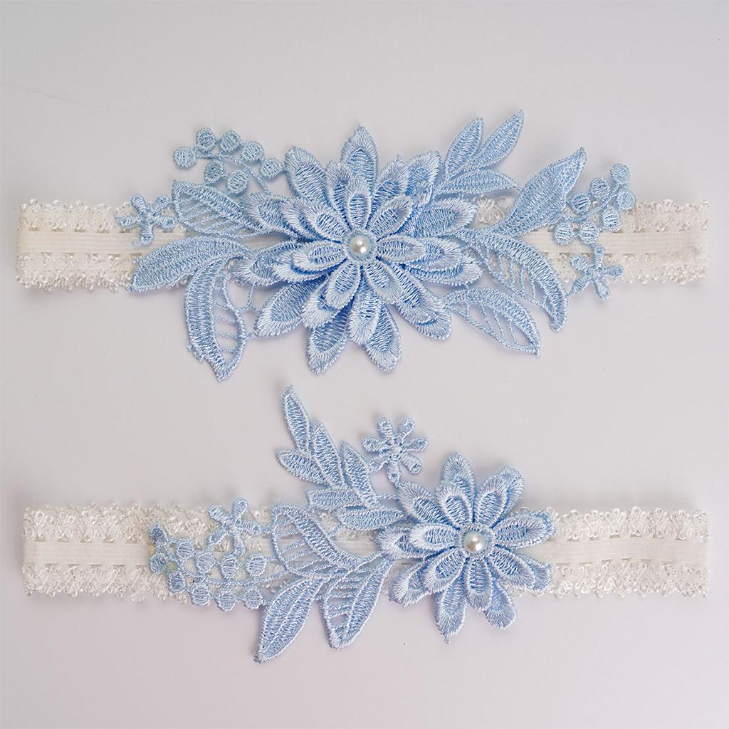 2Sets Bridal Leg Garters Lace Wedding Bride Dance Garter Set Sky Blue