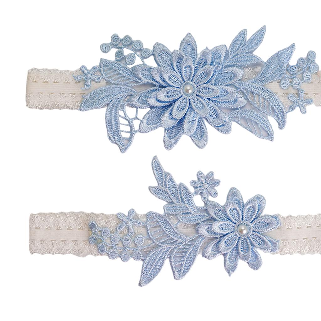 2Sets Bridal Leg Garters Lace Wedding Bride Dance Garter Set Sky Blue