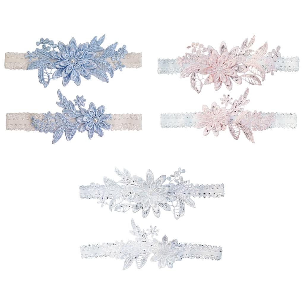2Sets Bridal Leg Garters Lace Wedding Bride Dance Garter Set Sky Blue