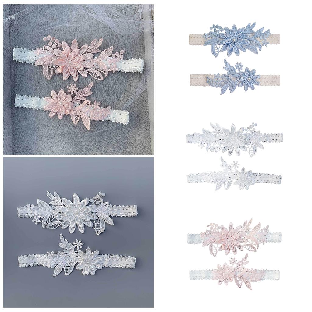 2Sets Bridal Leg Garters Lace Wedding Bride Dance Garter Set Sky Blue