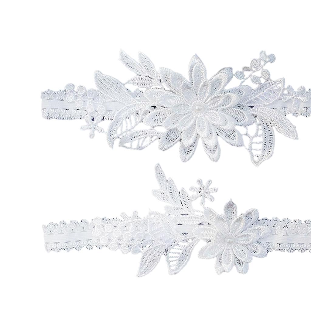 2Sets Bridal Leg Garters Lace Wedding Bride Dance Garter Set White