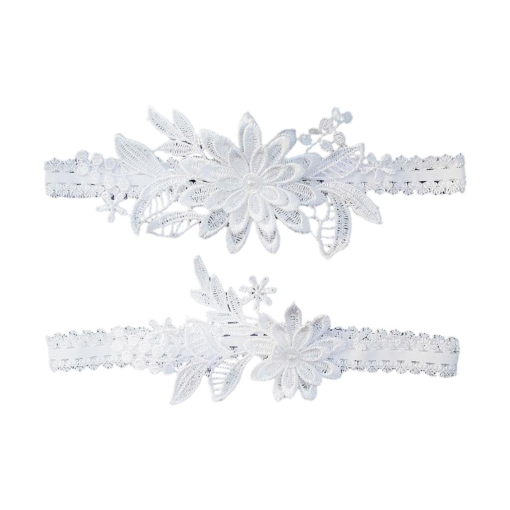 2Sets Bridal Leg Garters Lace Wedding Bride Dance Garter Set White