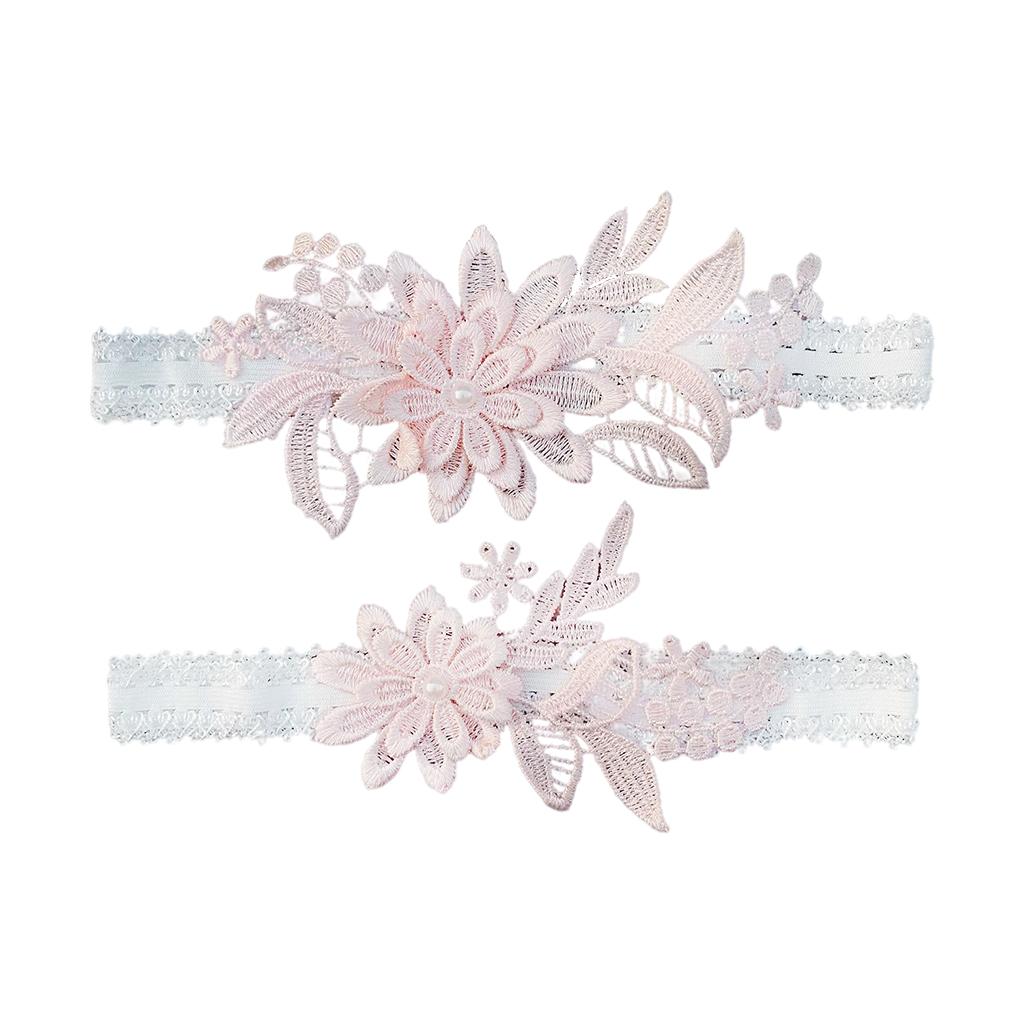 2Sets Bridal Leg Garters Lace Wedding Bride Dance Garter Set Pink