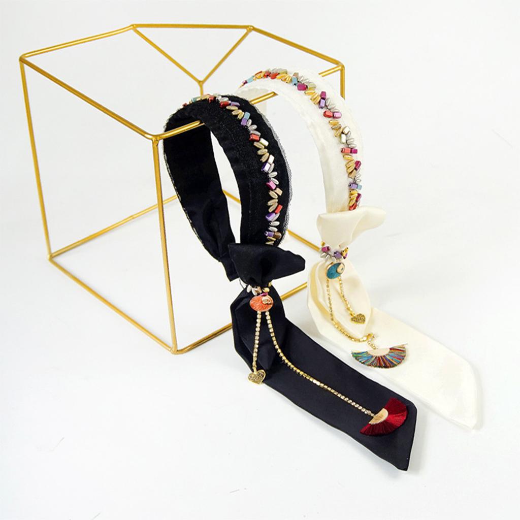 Wide Beaded Headband Women Fashion Hairband Headwear Hair Accessories White