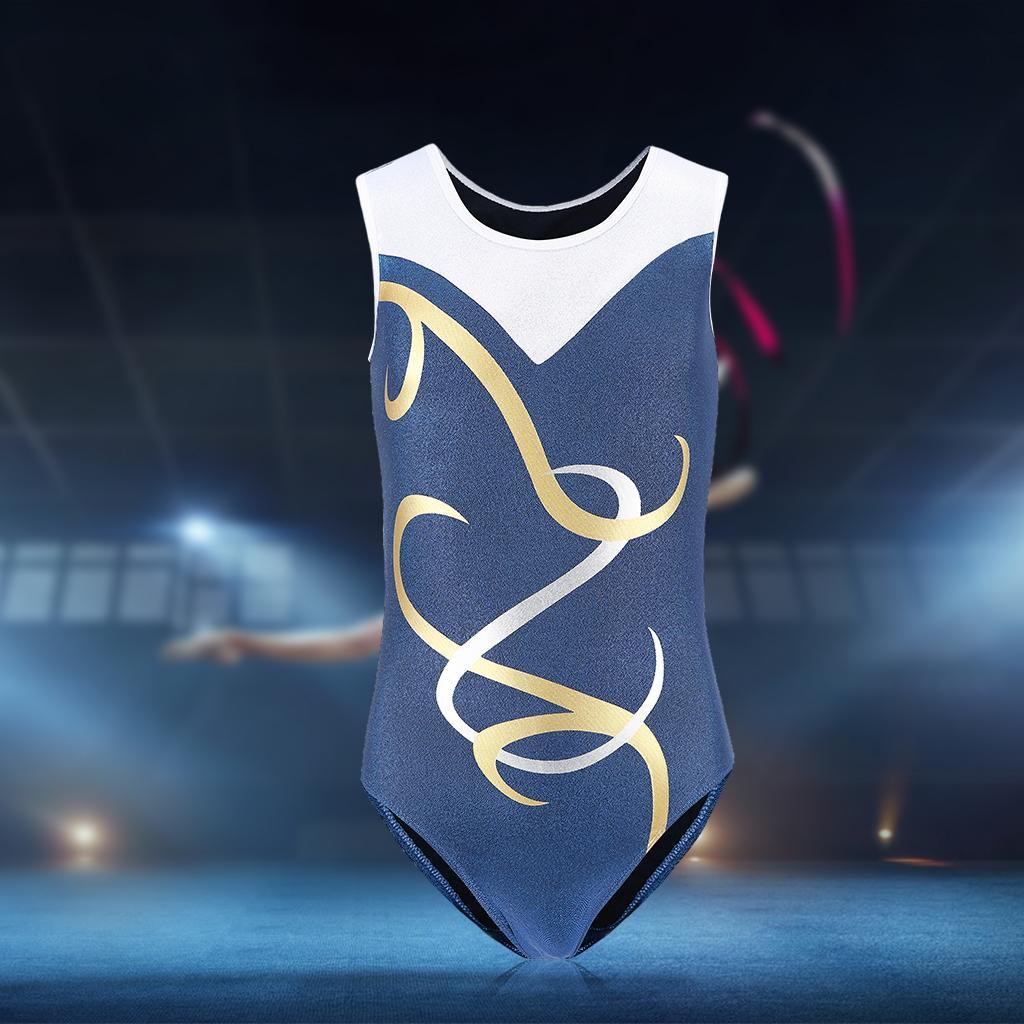 Girls Gymnastic Leotard Athletic Rompers for Dance Dark Blue 6 (5-6Y)
