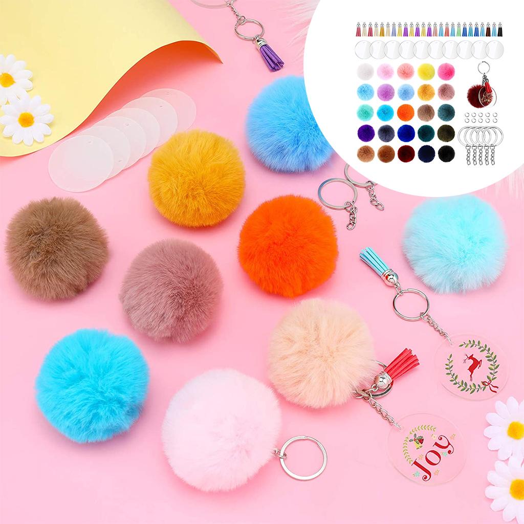 195x Clear Acrylic Circle Discs Keychain Blanks Tassel Pendants Key Ring Kit 195Pcs