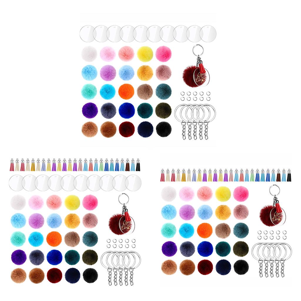 195x Clear Acrylic Circle Discs Keychain Blanks Tassel Pendants Key Ring Kit 195Pcs