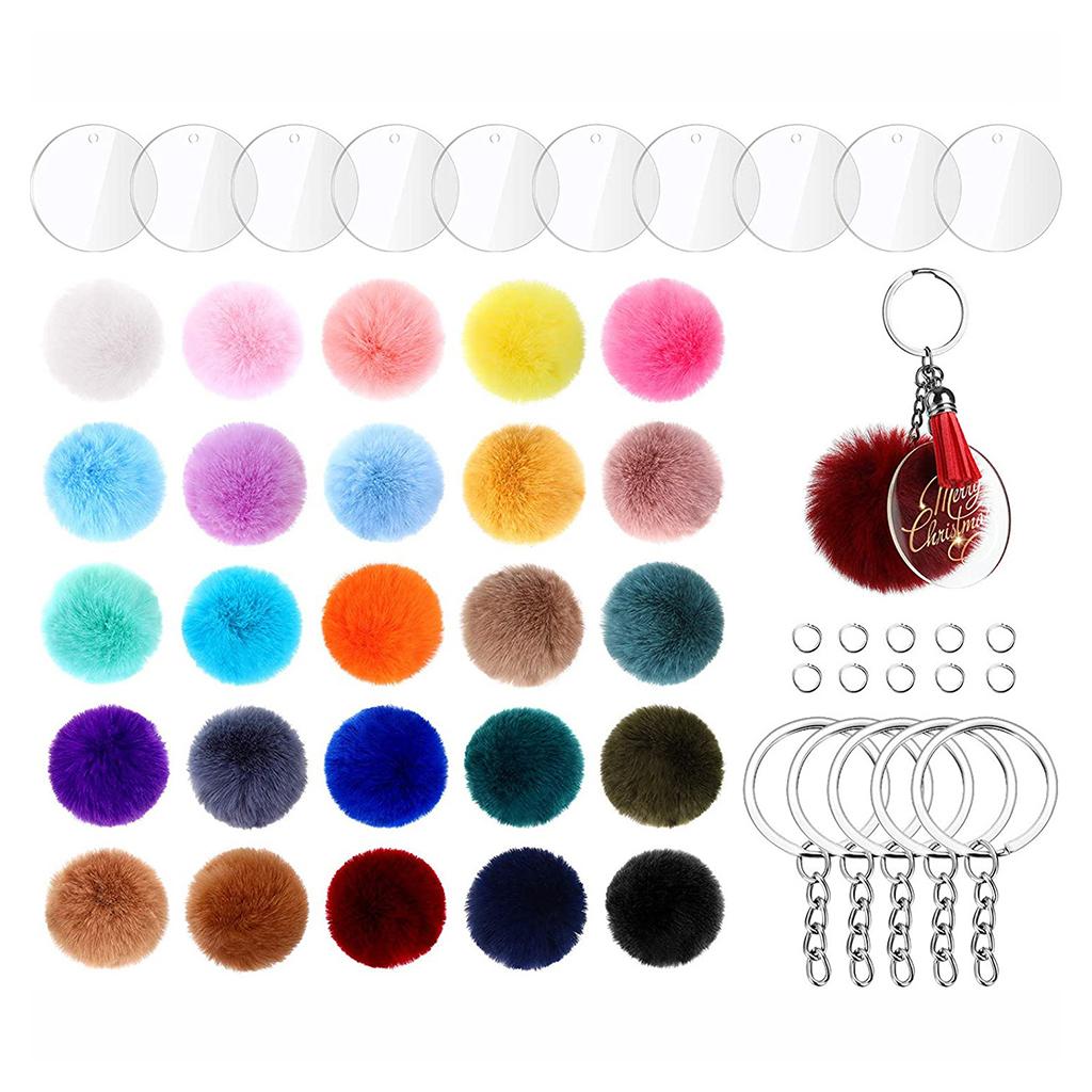 195x Clear Acrylic Circle Discs Keychain Blanks Tassel Pendants Key Ring Kit 170Pcs No Tassels