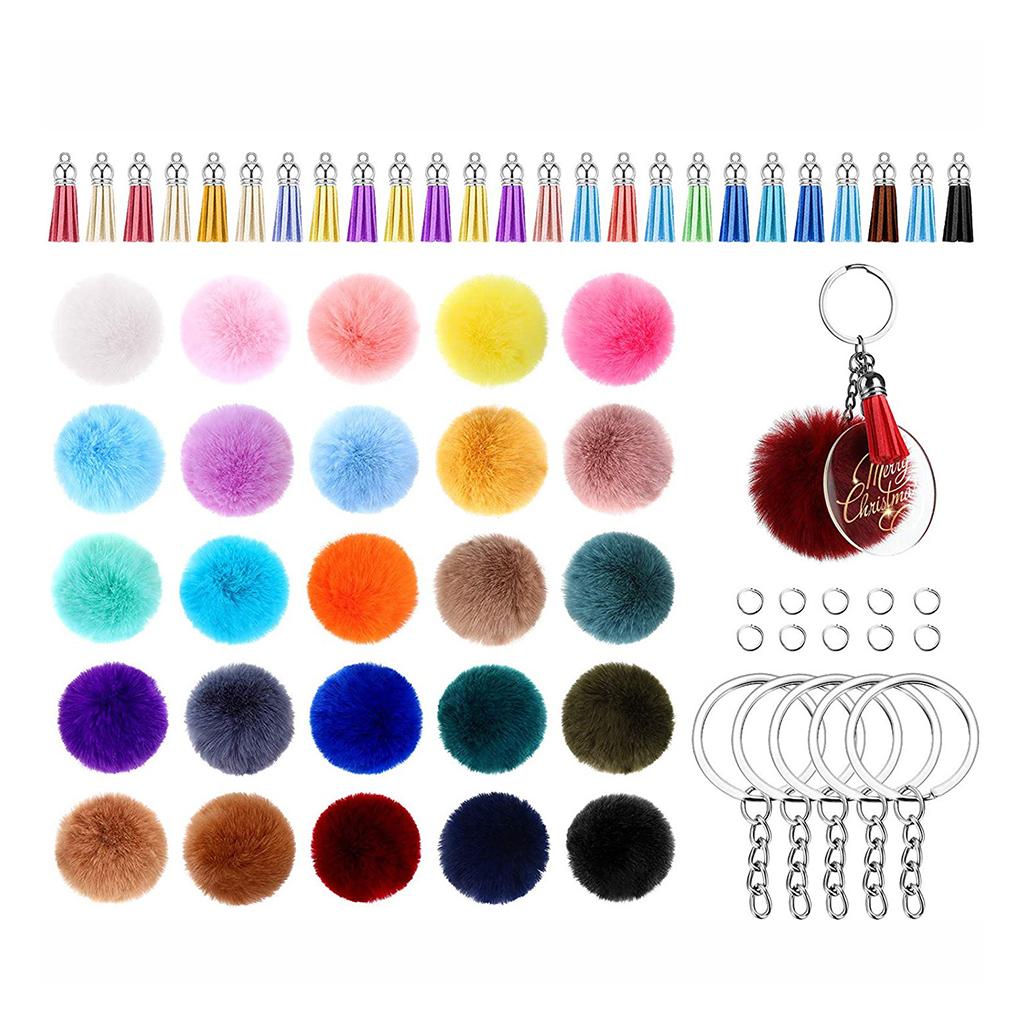 195x Clear Acrylic Circle Discs Keychain Blanks Tassel Pendants Key Ring Kit 170Pcs No Discs