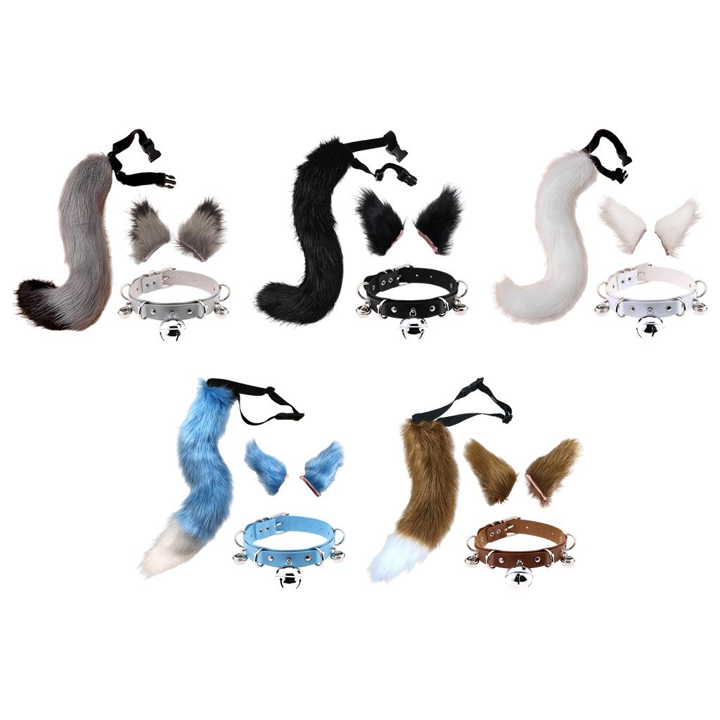 Faux Fur Cat Ears and Tail Set Halloween Fancy Dress Cosplay Costume White