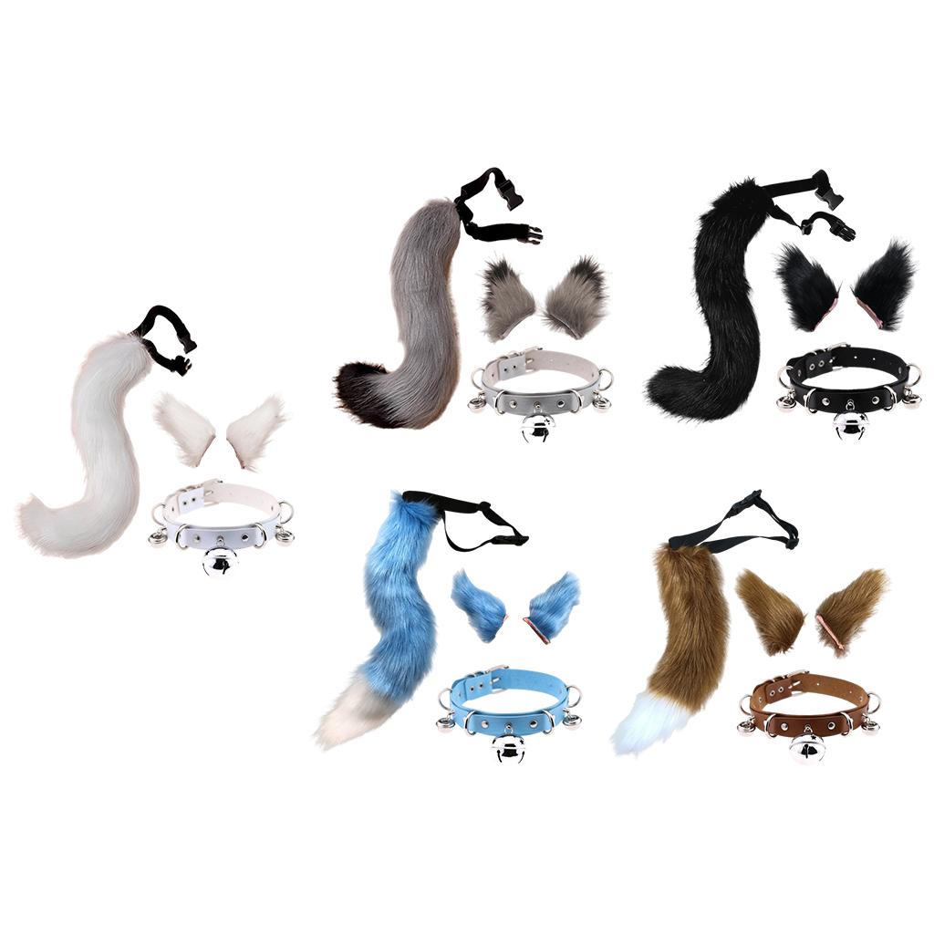 Faux Fur Cat Ears and Tail Set Halloween Fancy Dress Cosplay Costume White